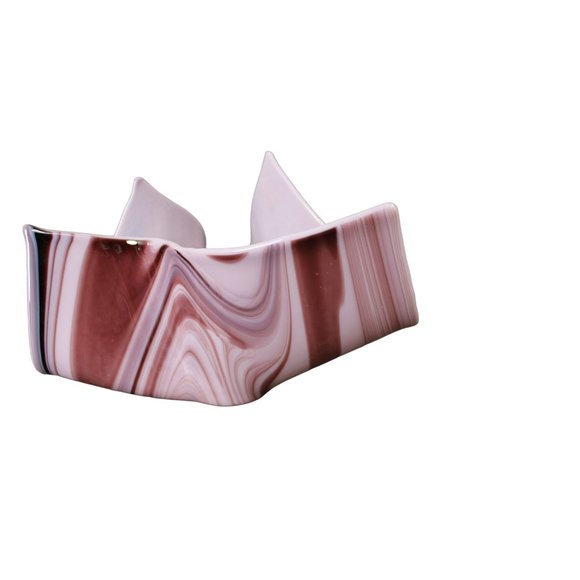 Lavender and White Slag Glass Handkerchief Bowl - Picture 3 of 7